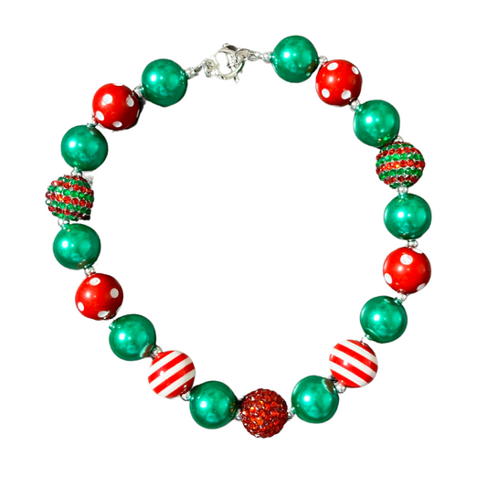 Polka Dot Rhinestone Green/Red Necklace