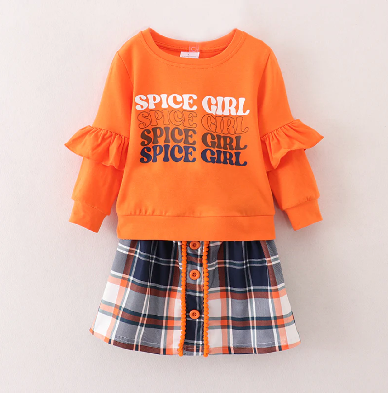 Spice Girl Orange Plaid Skirt Set