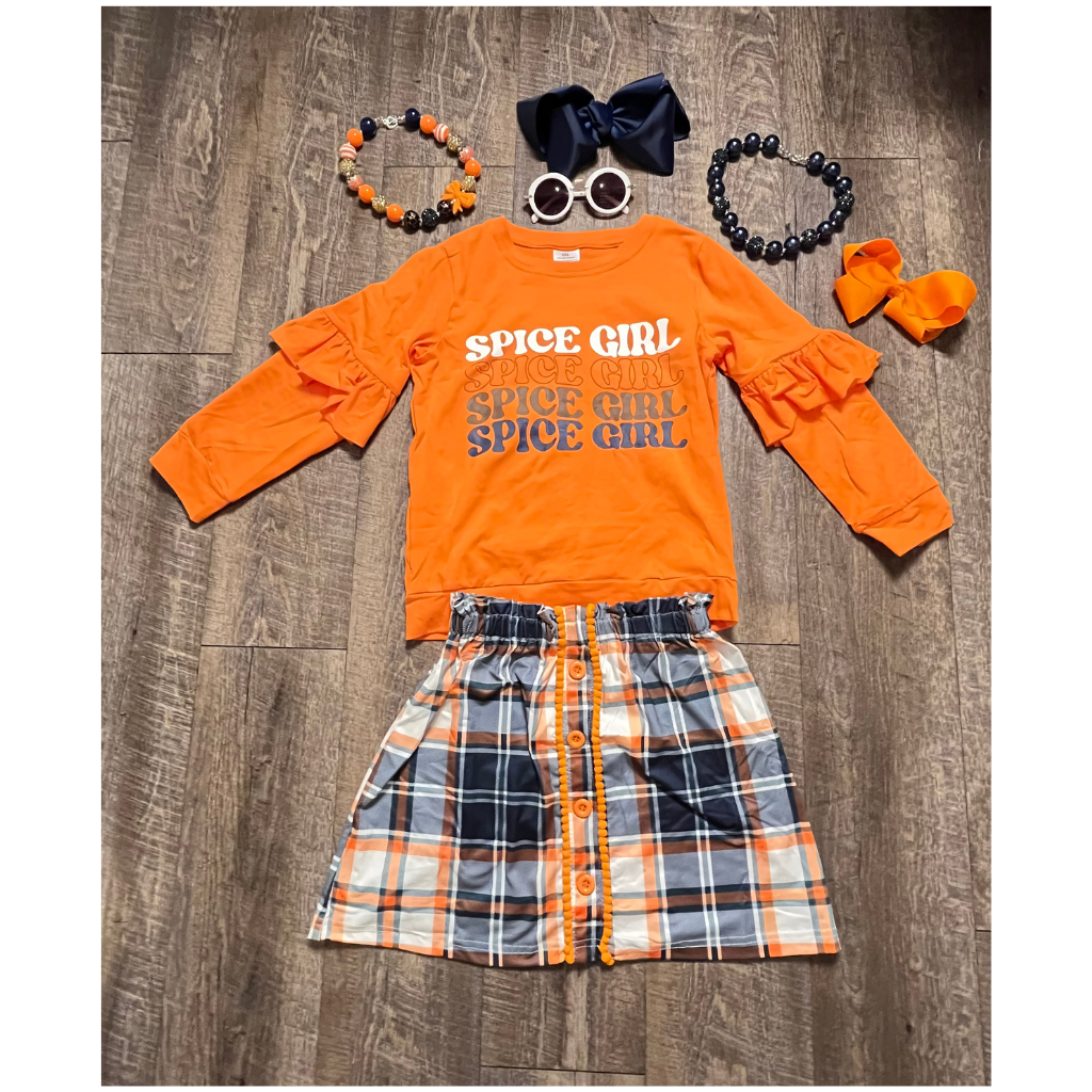 Spice Girl Orange Plaid Skirt Set