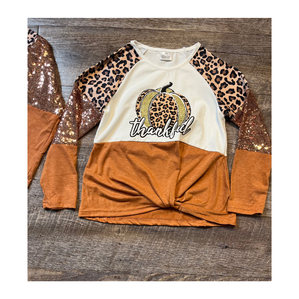 Mommy & Me - Thankful Sequin Pumpkin Child Top