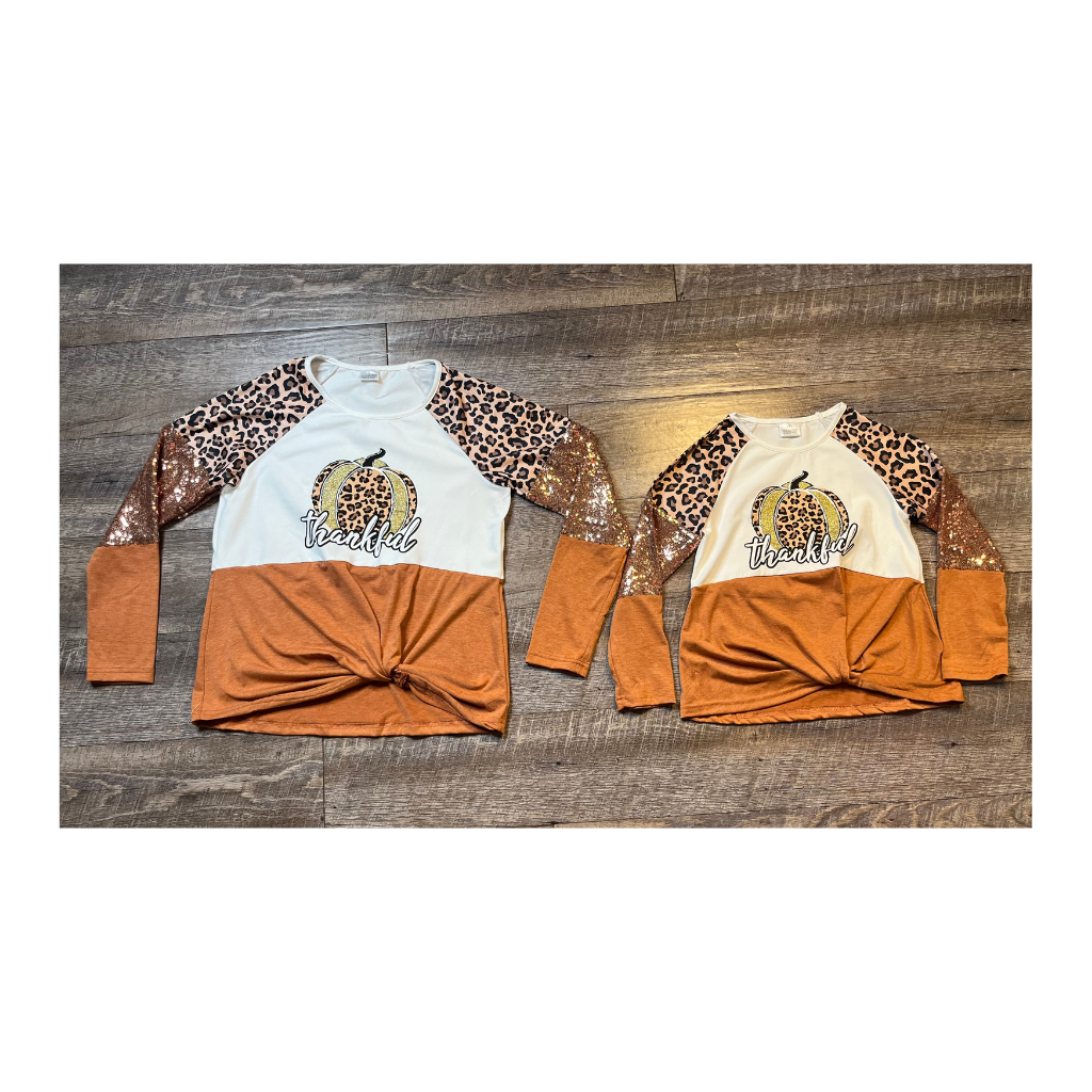 Mommy & Me - Thankful Sequin Pumpkin Adult Top