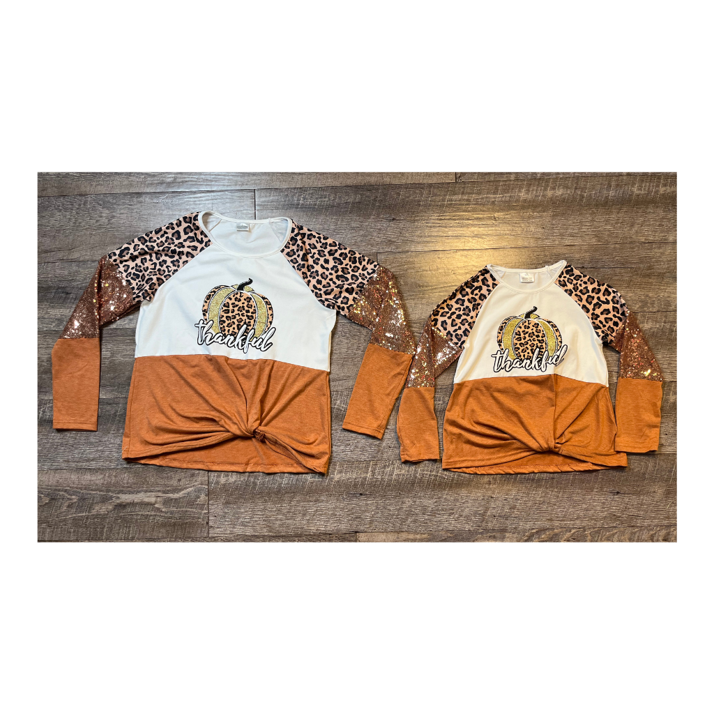 Mommy & Me - Thankful Sequin Pumpkin Child Top