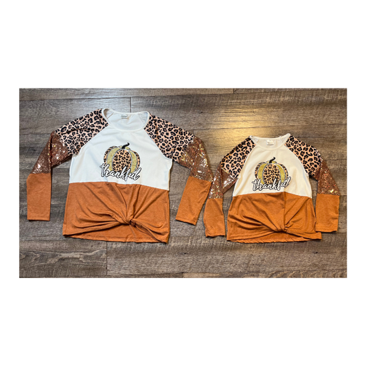 Mommy & Me - Thankful Sequin Pumpkin Adult Top